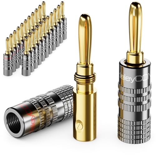 deleyCON 24 Stück Bananenstecker Set - Vergoldet Schraubbar für Lautsprecherkabel Boxenkabel 0,75 mm - 4,5 mm & z. B. HiFi Audio Heimkino Receiver - Grau