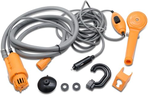 Riloer Kit de douche portable 12 V avec tuyau d'eau de 2 mètres, pompe à eau pour camping, lavage de voiture, nettoyage de chien, jardinage