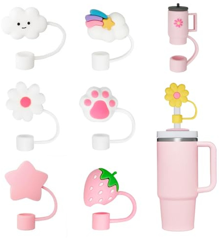 YISCOKO Straw Covers, 10mm Dust-Proof Silicone Straw Toppers, Reusable Straws Cover Cap for Stanley Cup - 40/30 Oz Stanley Accessories (8 PCS)