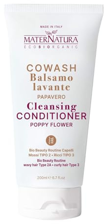 Maternatura, Cowash vallmoblomhår, tvättbalsam, rengöring och konditionering, ekologisk skönhetsrutin vågigt och lockigt hår, tillverkad i Italien, 200 ml
