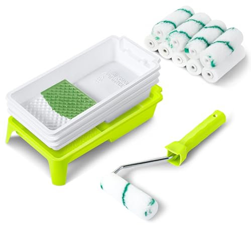 Farbroller Wandfarbe,Lackier Set(15Pcs):1 x Farbwanne klein,3 x Farbwanne Liner,1 x Farbroller Bügel,5 x Farbrolle,5 x Schaumstoffrolle,Farbwalzen Malerset,10 cm Malerrolle klein