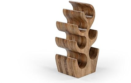 iAnanas Handgefertigter Weinflaschenhalter aus Mangoholz 6 Fächer Skulpturenstruktur natürliches Holzfinish Elegantes platzsparendes Design für Arbeitsplatte Wohnzimmer Küche Bar Moderne Dekoration