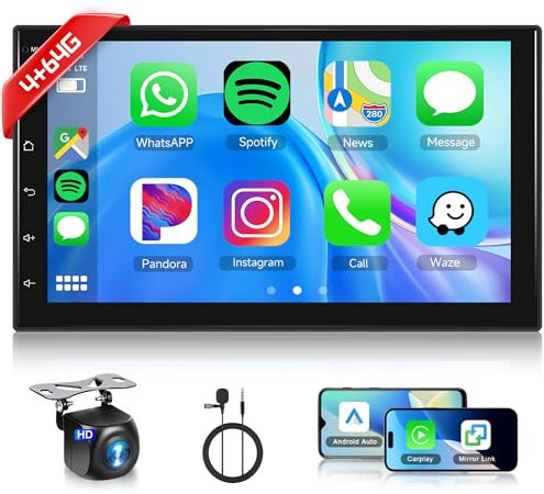 Rimoody 4G+64G 7 Pollici Autoradio 2 Din Android 13 Senza Fili Carplay Autoradio con Touchscreen Android Auto Mirror Link Navi GPS Bluetooth WiFi/FM/RDS/EQ/SWC/USB Telecamera Posteriore
