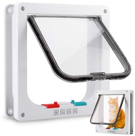 Katzentür, Katzenklappe mit 4-Wege-Schloss,katzentür innen 28.5 x 24.5cm Einfache Installation Sicherheits-Haustier-Tür Wetterfeste Katzentür für Haustiere mit Einem Umfang <63 cm