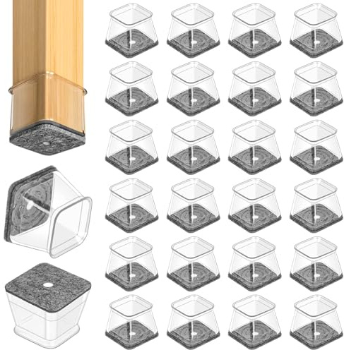Flintronic 24 Piezas Protectores de Suelo para Patas de Silla Cuadradas, Tacos para Patas de Sillas Silicona Transparente con Almohadilla de Fieltro, Fundas de Protección Prevent Floor Scratches