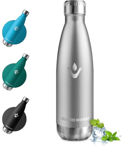 Gourde Isotherme 500ml, Étanche, Gourde Inox Réutilisable sans BPA, Bouteille Isotherme Double Paroi, Gourde Métal pour Bureau, École, Sport, Randonnée, Outdoor, Idéal pour Enfant ou Adulte