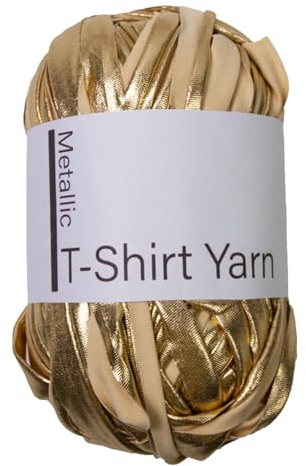 Metalliskt T-shirtgarn – 100 g glansigt handvävt tygremsor med enkelsidig färg, imitationsläder, glansigt tyg för virkade väskor, korgar – guld