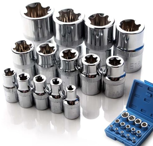 14tlg Torx Nuss Set, Steckschlüssel Satz CR-V Stahl für 1/2, 1/4, 3/8 Zoll Star Socket Set E4-E24 Stecknüsse Nuss Innensechskant Nuss Satz mit Bewahrungsbox