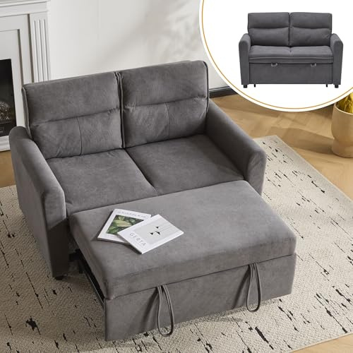 A ALFRESCOOL Sofa mit Schlaffunktion, Schlafsofa 2-Sitzer Ausziehbar mit Verstellbarer Rückenlehne, I-Form Couch mit Schlaffunktion für Wohnzimmer, Schlafzimmer Wohnzimmer, Grau