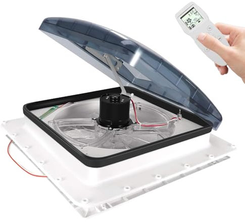 ZEEKYFOR Ventilatore Elettrico per Camper 12v con Sensore Pioggia, Ventilatore da Tetto Reversibile a 10 velocità con Telecomando, Ventilatore di Scarico per Camper, Roulotte,36x36cm