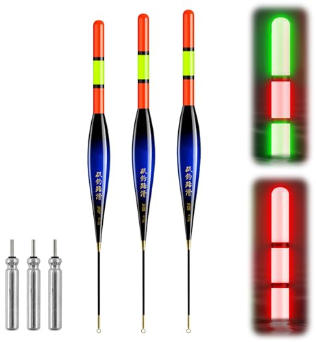 LED Posen Angeln Set mit Bissanzeiger für Hohe Wurfweiten, Leuchtend Angelposen Nacht-Angeln 12g/15g/20g, Schwimmer Angeln Gravity Sensing Metall Basis, Angelzubehör (12g+15g+20g-Kein Ladegerät)