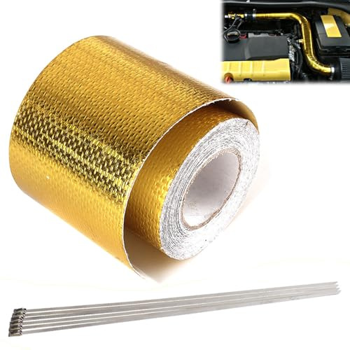 Kiuiom Aluminio Cinta Resistente a Altas Temperaturas,Cinta Adhesiva de Aluminio con 6 Bridas para Sellar/Reparar Tubo de Escape Tuberías Techos,Rresistente a Llamas y Altas Temperaturas