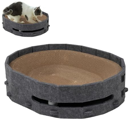 Lit Rond à gratter pour Chat – Planche à Griffes en Carton, de Jeu équipée d'une Cloche, Structure Durable et remplaçable | Jouet de Meuble à gratter Confortable pour Chats d'intérieur de