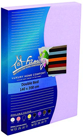 Fitted Bed Sheets Double Lilac | Jersey Cotton Double Fitted Sheet Lilac Bedding 4 Way Stretch Bed Sheet - Shrinkage and Fade Resistant. 140x200cm.