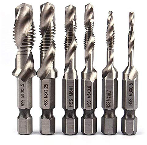 brocas para rosca HSS macho de roscar Punto espiral Perno métrico Brocas M3 M4 M5 M6 M8 M8 M10 6pcs/set Herramientas de mano, HPiano vástago hexagonal Mástil 1/4 Derecha Tornillo roscado
