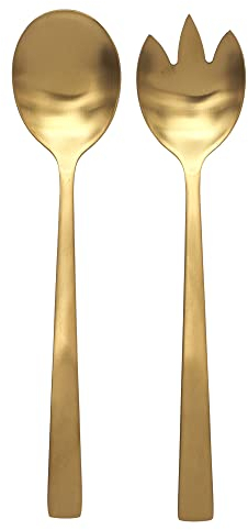 HOME DECO FACTORY - KA4664 Couverts à Salade en Acier Inoxydable Doré, Duo Élégant pour Art de la Table, Accessoire de Service Pratique, Dimensions : 23 x 4,5 x 2,1 cm