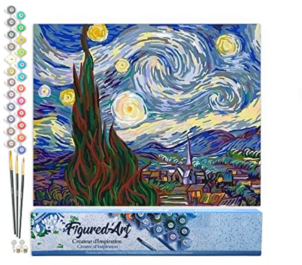 Figured'Art Malen Nach Zahlen Erwachsene Van Gogh Sternennacht - Paint by Numbers Basteln DIY Bastelset 40x50cm ohne Holzrahmen