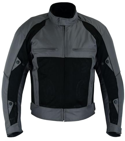warrior gears Motorradjacken für Herren: Wasserdichte Mesh-Textil-Motorradjacke mit CE-Protektoren und Herausnehmbares Futter – Grau und Schwarz – 6XL