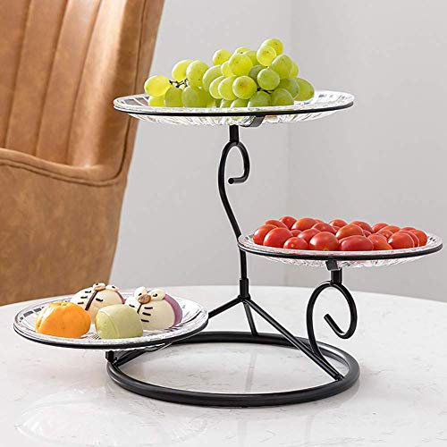 ZJYWMM 3 Tier Fruit Basket Stand, Fruit Etagere - Fruit Bowl Circular Wire Basket can be Used as Storage Basket, Bread Basket and Fruit Basket for Living Room Black