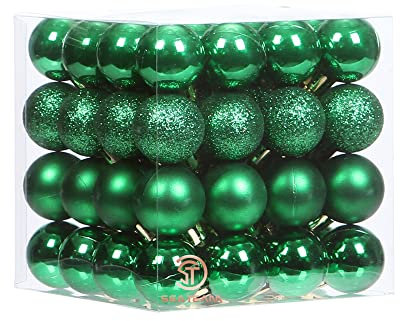 Sea Team Lot de 64 Boules de Noël avec ficelles, Mini Boules de 30 mm, Ampoules de Noël en Plastique incassables, décorations à Suspendre pour Arbre de Noël, Vacances, Mariage, fête, Vert