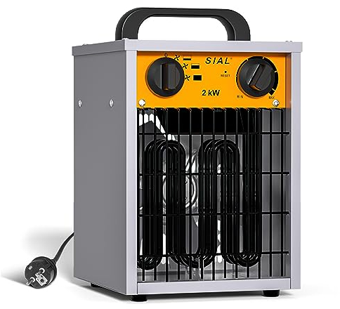 SIAL Industriale Riscaldamento 2000 W - Termoventilatore - Radiatore Elettrico - Adatto per Cantieri, Negozi, Garage, Scantinati(Argenteo)