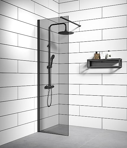 Badplaats B.V. Duschwand Rizani 50 x 200cm Glas Duschabtrennung Schwarz - Walk-In Dusche Nano Duschtrennwand