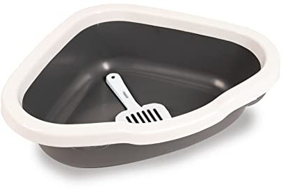 Pop Up Katzenklo. Plastik-Katzentoiletten Schale mit Rand. Aus 100% Recycklierbaren Kunststoff Material. (Corner, Grau)