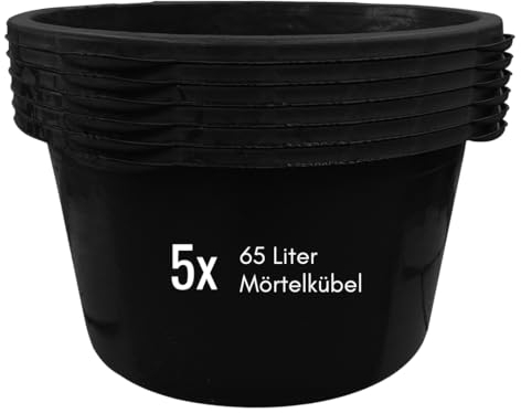 Mörtelkästen 65-90 Liter | Mörtelkübel rund oder eckig | Kunstoff-Wannen in Markenqualität | Pflanzkübel für Hochbeet (5 x 65l rund)