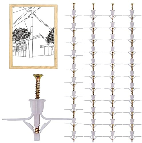 Youding Tasselli da parete in cartongesso, Ancoraggi per pareti cave, installazione cava con tappo di scarico, tasselli da parete in cartongesso, armadietti TV, tasselli a parete cava con viti per