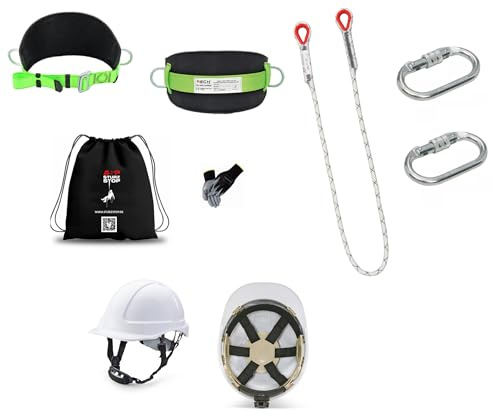 Generisch Kletter SET Profi Haltegurt Positionierungsgurt Bauchgurt Auffanggurt EN358 inkl. Halteseil 1,5m EN354 + 2 Karabiner EN362 inkl. Kletterhelm 6 Punkt EN397, Baumpflege, Bühne
