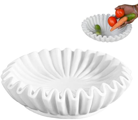 Tazón decorativo con volantes – Tazón de cerámica hecho a mano, cuenco decorativo de fruta, tazón de simulación de resina antiguo, plato de anillos vintage, cuenco decorativo de flores