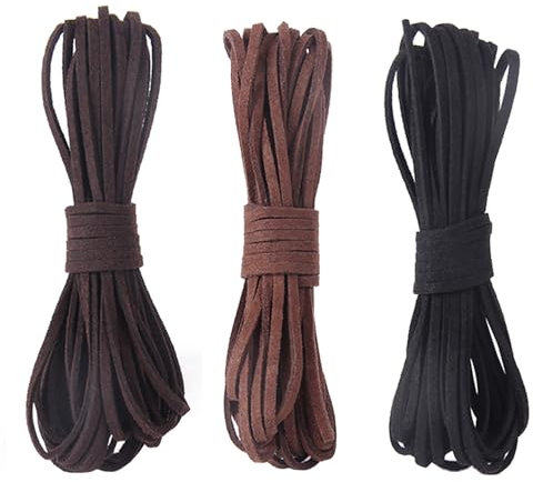 3 Piezas 3mm*5m Cordón de Cuero de Gamuza, Cuerda de Cuero Gamuza para Collar Pulsera Colgante Abalorios Manualidades DIY Bisutería Joyas