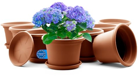 BigDean 8 Stück Blumentopf mit Untersetzer rund ø 30 cm Terrakotta – wetterfester Pflanzkübel Made in Europe