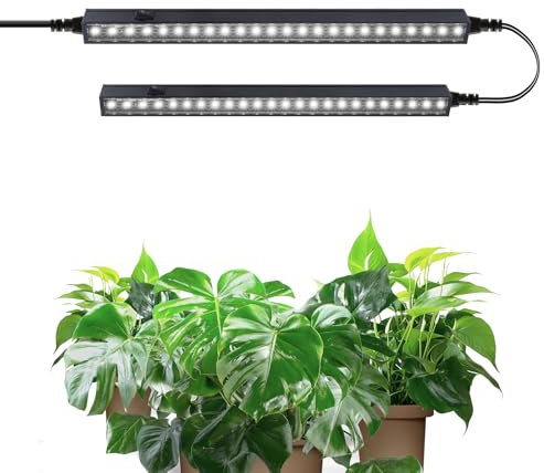 Barrina T5 1FT Grow Lights for Indoor Plants, 5000K LED Plant Light, Full Spectrum Grow Light, 10W(2 x 5W), Magnetic Black Cover LED Growing Lamps, Linkable, Plug and Play, 2 Packs