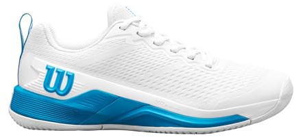 WILSON Rush Pro 4.5 oz Chaussures de Tennis Homme, Soutien Dynamique et Amorti Réactif, Stabilité Exceptionnelle et Confort Respirant, Couleur : Blanc/Bleu Atomique, Taille : 13.5