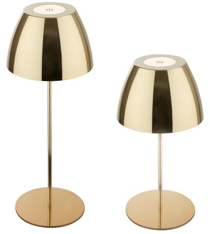BRILONER - LED Tischlampe kabellos IP44 mit Touch, stufenlos dimmbar, Akku & Lichtquelle tauschbar, Nachttischlampe, Wohnzimmer, LED Lampe, Akku Tischleuchte, Outdoor, 13,5x36 cm (DxH), Goldfarbig