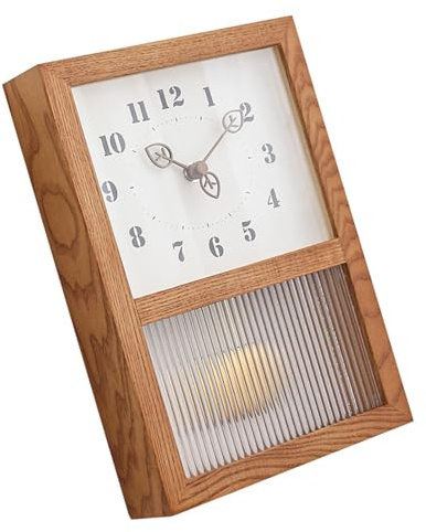 SIXRUN Reloj de Pared Retro Japonés Rectangular con Péndulo, Madera de Nogal y Vidrio, Decorativo, 1100g