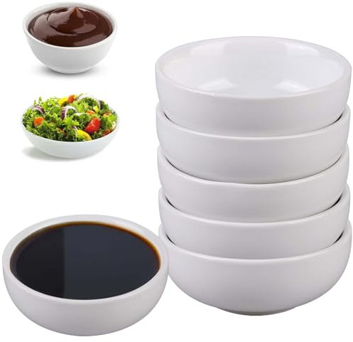 6 Stück Keramik Dip Schälchen, Keramik Dipschalen, Dipschälchen Klein, Dipschalen Set für Charcuterie Board Sushi, Tomatensauce, BBQ und Party Zubehör, Familie, Restaurant sein (Weiß)