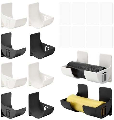 4 Paires Film Alimentaire Support Rangement Porte Armoires de Cuisine Porte Boîte de Rangement Organiseur de Sac Poubelle Mura étagère Murale Autocollante pour Armoire Salle de Bains Blanc et noir