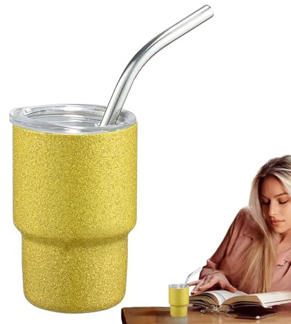 Bicchiere isolato – Piccola tazza da viaggio | Tazza tumbler con cannuccia | Bicchiere con manico | Tazza termica per acqua in acciaio inox da 85 g | Contenitore per bevande all'aperto per viaggi in