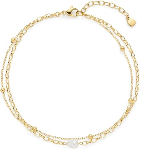 JEWELS från LEONARDO fotkedja Ciao Cleo • Fotkedjor av guldfärgat rostfritt stål • Två fina kedjesträngar och en vanlig sötvattenspärla • 24–28 cm längd • Present till kvinnor • 024988, Eine Grösse,
