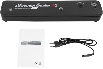Envasadora al vacío, 90 W, con cable de red, máquina de vacío para alimentos, soldadora de láminas para alimentos secos o húmedos, 37,3 x 8,5 x 7 cm, color negro