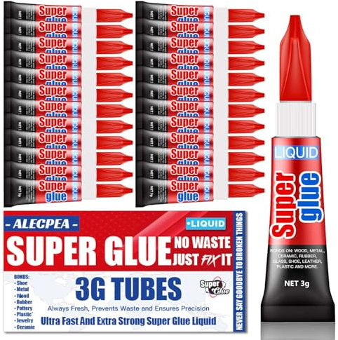 3g (24 Pack), Super Glue Liquid, All Purpose, Fast Setting, Ideal for Metal, Ceramics, Leather & More