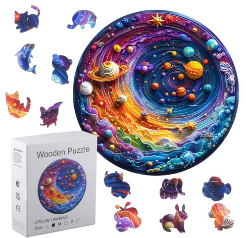 Rongxze 29cm Rompecabezas de Madera - Galaxia cósmica con Animales - Elementos Rompecabezas de para Adultos y niños