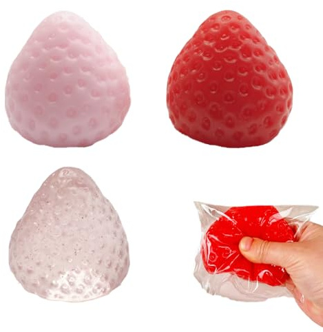 3 Pièces Fraise Squishy Toy, Jouet Fraises Anti Stress, Jouets Sensoriels Mignons et Spongieux de Fraise, Pinching Strawberry Fidget Toy, Squishies Toy for Adultes Enfants