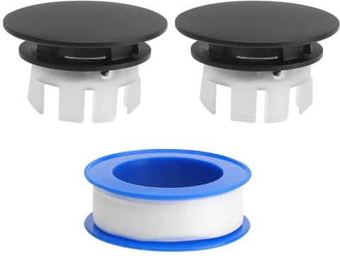 UOCAI 2 Pezzi Troppo Pieno Rotondo Copertura per Scolo Lavello Tappo Troppo Pieno Lavandino per Scolo Lavello Bagno Inserto Cucina Sostituzione con una Bobina di Nastro Ptfe Nero