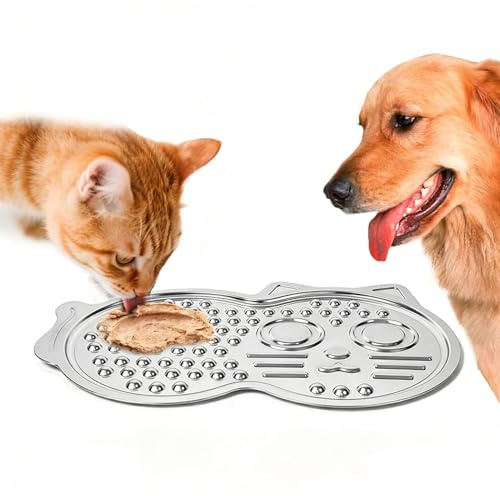 Tappetino per leccare i cuccioli, a forma di gatto, tappetino per l'alimentazione lenta, in acciaio , tappetino antiscivolo, per animali domestici, mangiare, bere, acqua, cibo