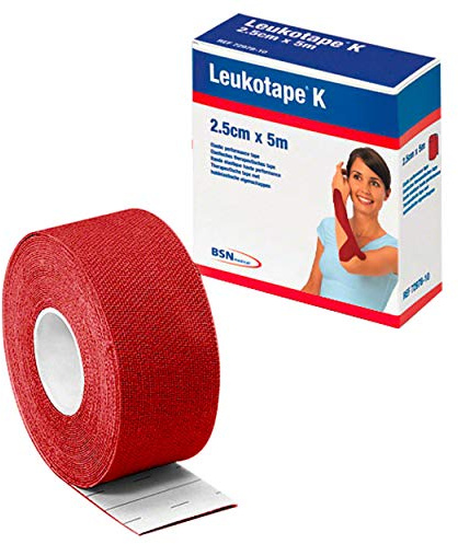 BSN Leukotape K, Klebeverband, Sport Tape, Tape Verband, 5 m x 2,5 cm, rot