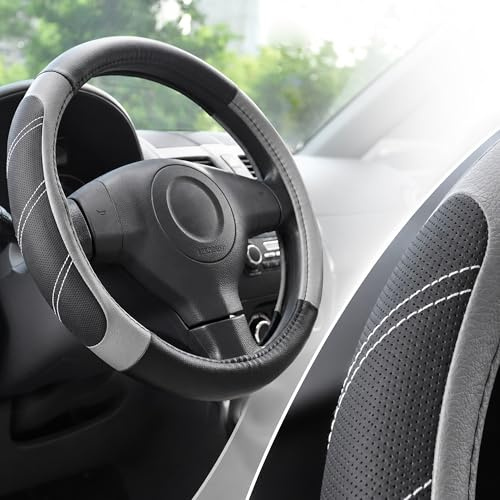 Elantrip Steering Wheel Cover for 14.5 to 15 Wheels, Soft Padded Grip with Anti-Slip Inner Lining, Breathable Comfort for Daily Driving, Easy Stretch Fit for Cars, SUVs and Trucks, Black/Gray