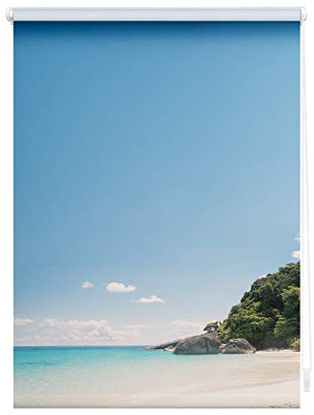 Lichtblick Klemmfix Tageslicht-Rollo mit Motiv, ohne Bohren, Blickdicht, Seitenzugrollo, Made in Germany, Südseeinsel - Blau 90 x 150 cm (B x L)